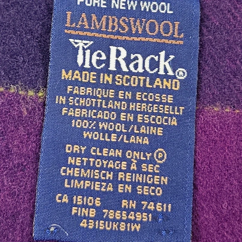 Vintage Tie Rack Scarf Purple Plaid Lambswool Scotland Fringed Winter Classic